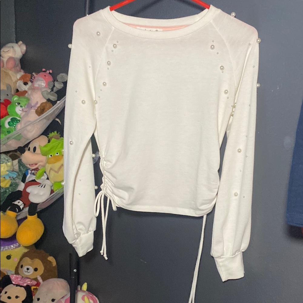 Source Unknown White Pearl-Studded Blouse